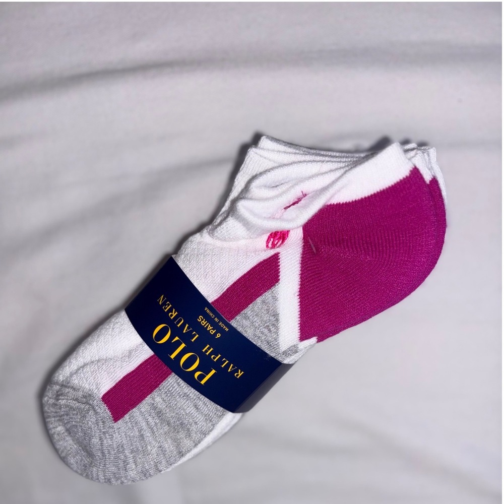 Polo Ralph Lauren Womens Low Cut Socks 6 Pair Pack White Multi Color  white blue